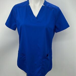 Jaanuu short sleeve V neckline royal blue scrub top with pockets